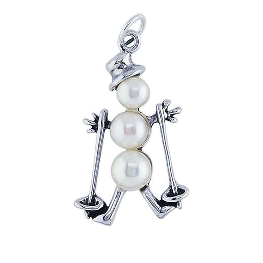Sterling Silver Freshwater Pearl Snowman on Skis Pendant