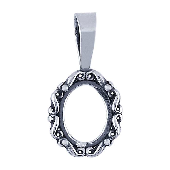 Sterling Silver Oval Swirl Cabochon Pendant Mounting