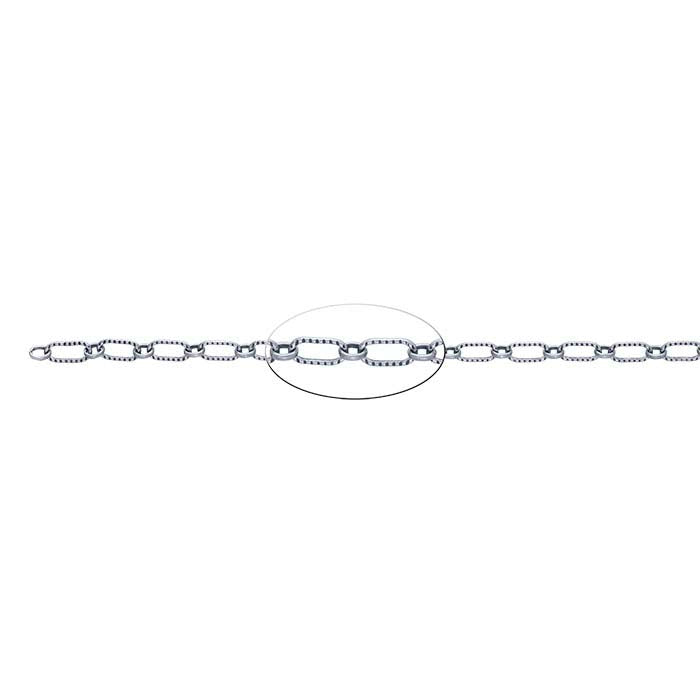 Sterling Silver Oxidized 3.4mm Patterned Oval Long & Short Chain, By the Foot