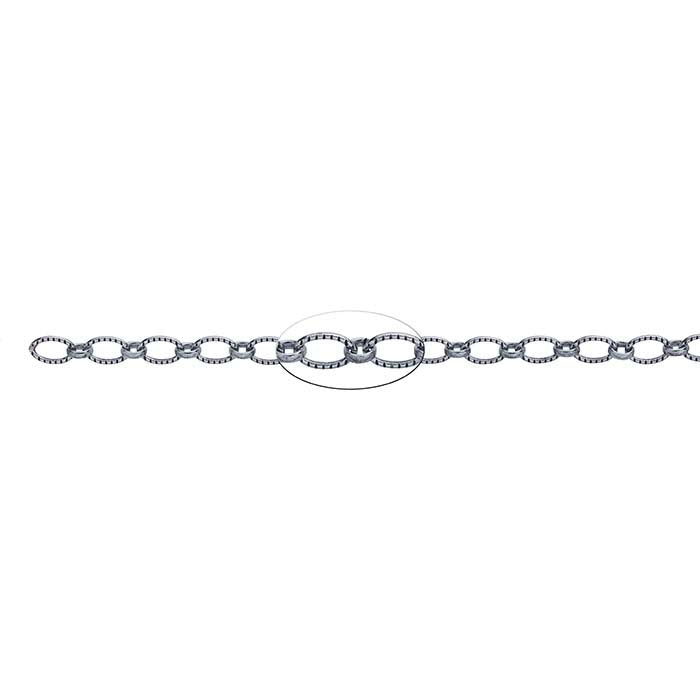 Sterling Silver Oxidized 5mm Patterned Long & Short Chain, By the Foot