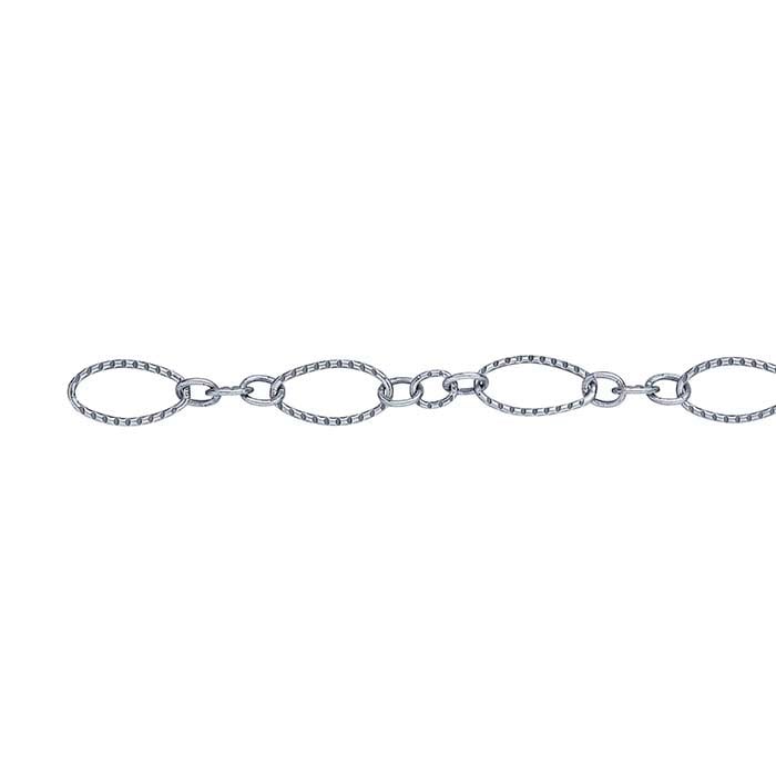 Sterling Silver Oxidized 3.6mm Patterned Long & Short Chain, By the Foot