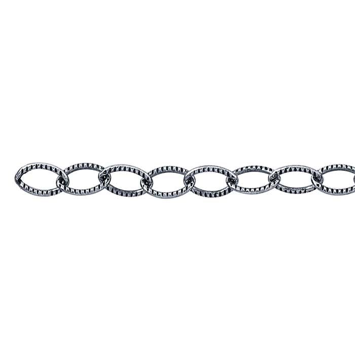 Sterling Silver Oxidized Patterned Flat Oval Cable Chain