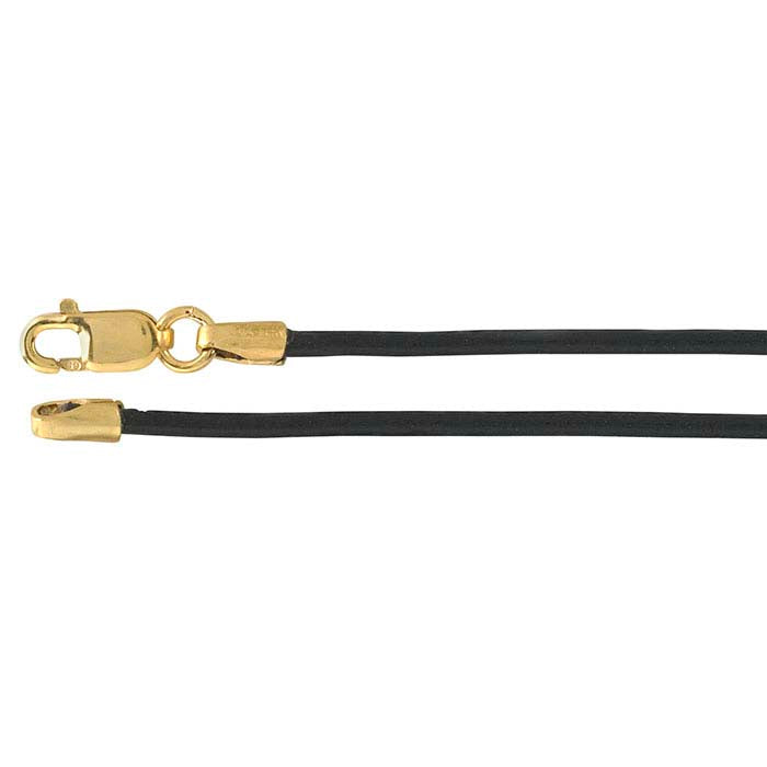 Black Leather 1.5mm Cord Necklace with 14/20 Yellow Gold-Filled Clasp