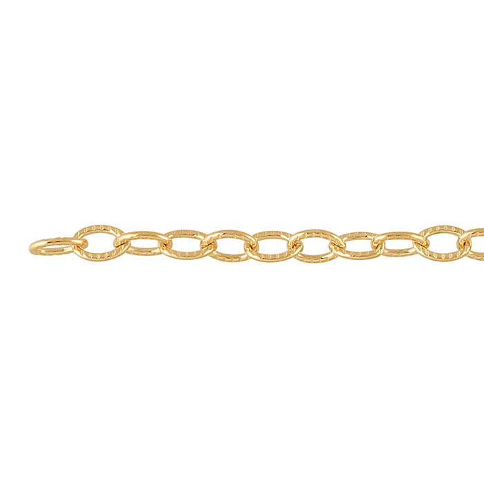14/20 Yellow Gold-Filled 3.9mm Patterned Flat Oval Cable Chain, By the Foot
