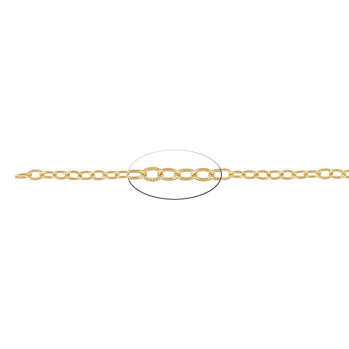 14/20 Yellow Gold-Filled 3.9mm Patterned Flat Oval Cable Chain, By the Foot