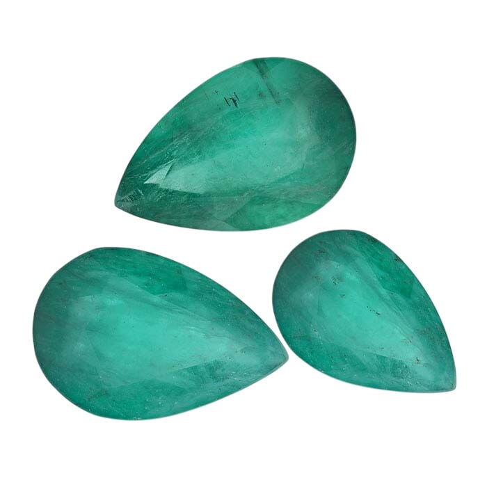 Emerald Pear Faceted Gemstone, AA-Grade
