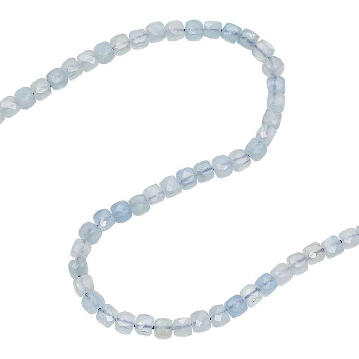 Aquamarine 4–4.5mm Faceted Cube Bead Strand
