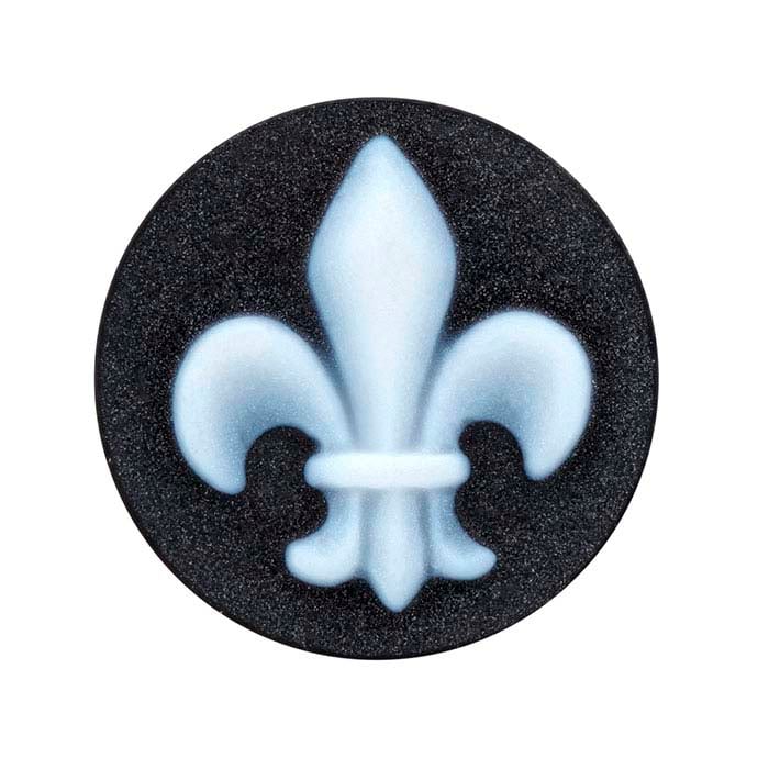 Juodas agatas 16 mm apvalus Fleur-de-Lis kamėja
