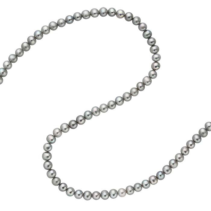 Freshwater Cultured 5–5.5mm Semi-Round Pearl Strand, Gray, A-Grade