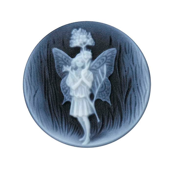 Flower Fairies™ Zwarte Agaat 20mm Rond "Lady's Smock Fairy" Camee