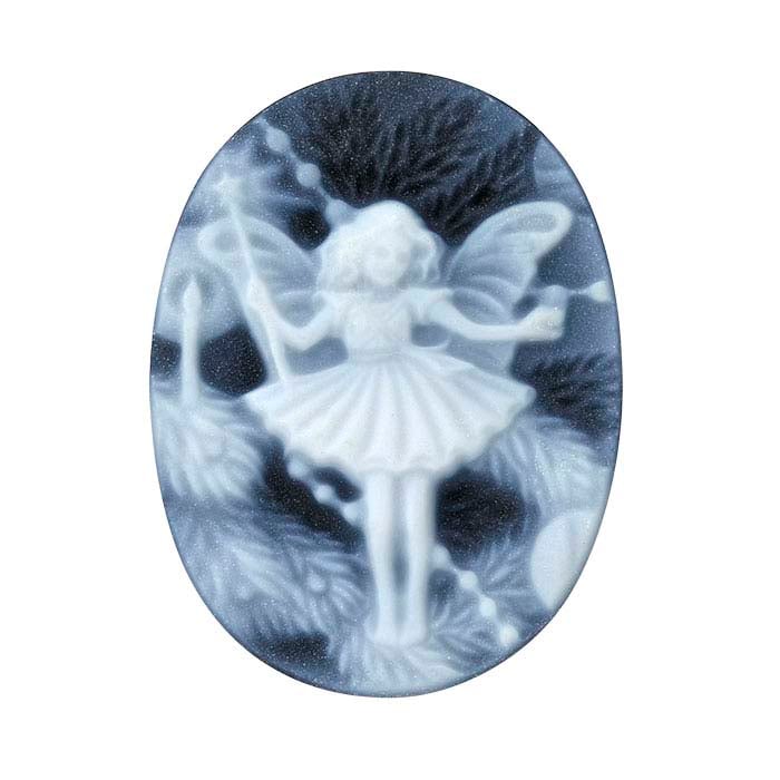 Flower Fairies™ Musta akaatti 20 x 15 mm soikea "Joulukuusen keiju" cameo