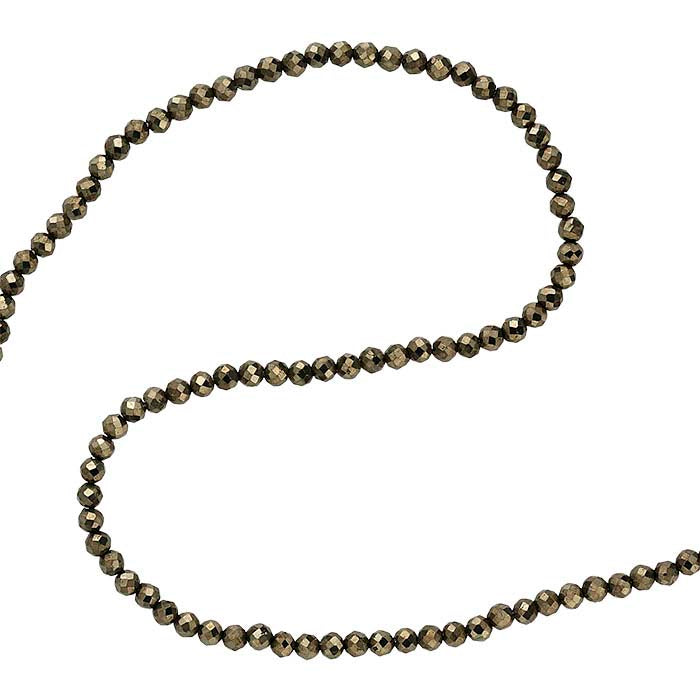 Pyrite 3mm Faceted Round Bead Strand