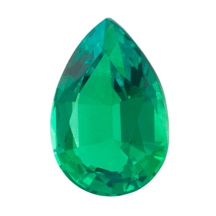 Lab-Grown Emerald Pear Faceted Gemstone