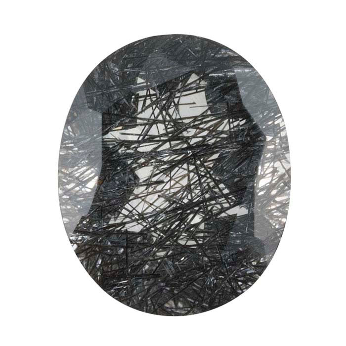 Black Tourmalinated Quartz Oval Faceted Gemstone