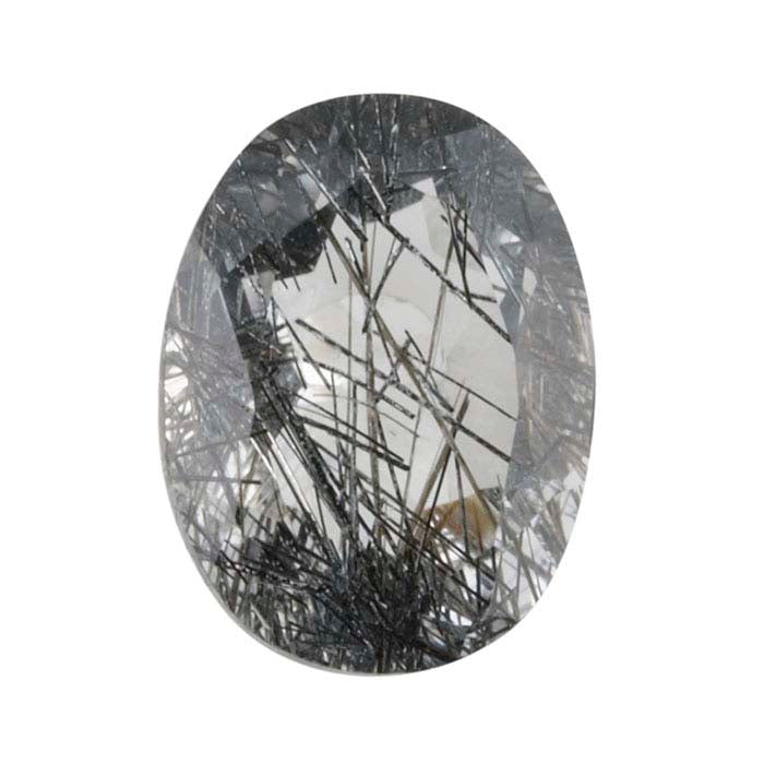Black Tourmalinated Quartz 8 x 6mm Oval Faceted Gemstone