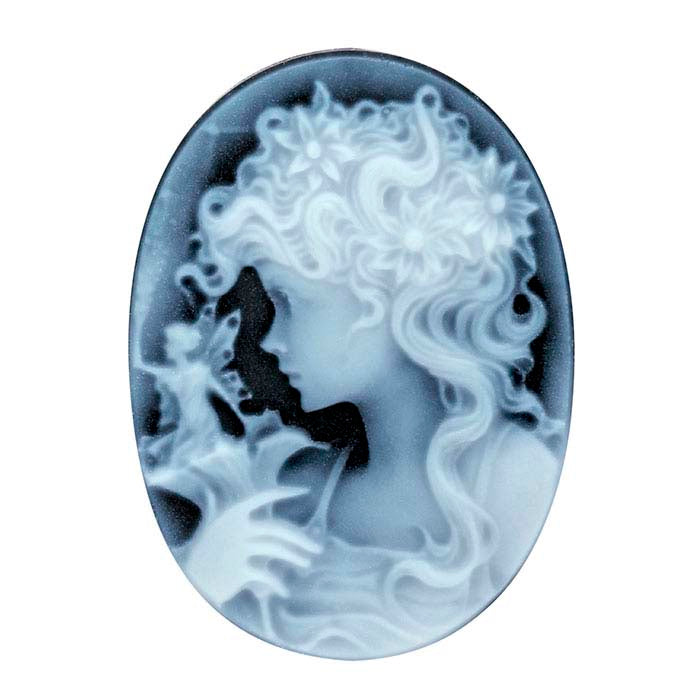 Black Agate 25 x 18mm Oval Lady with Fairy Cameo