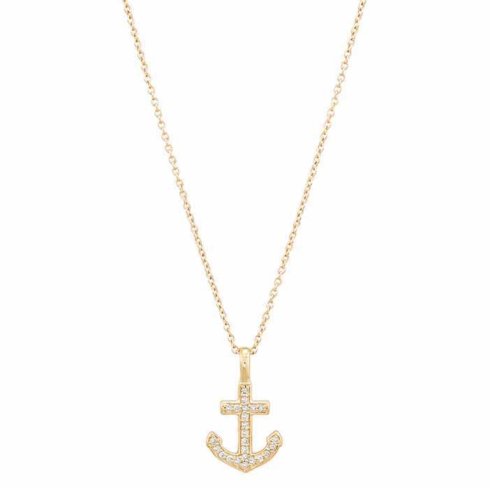 10K Yellow Gold Diamond-Set Anchor Necklace