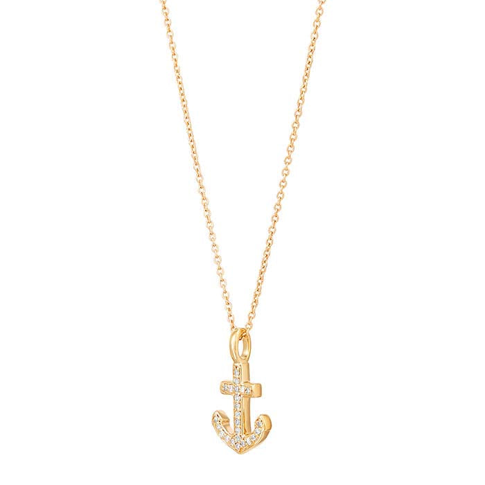 10K Yellow Gold Diamond-Set Anchor Necklace