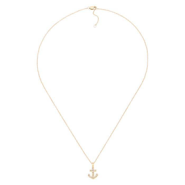 10K Yellow Gold Diamond-Set Anchor Necklace