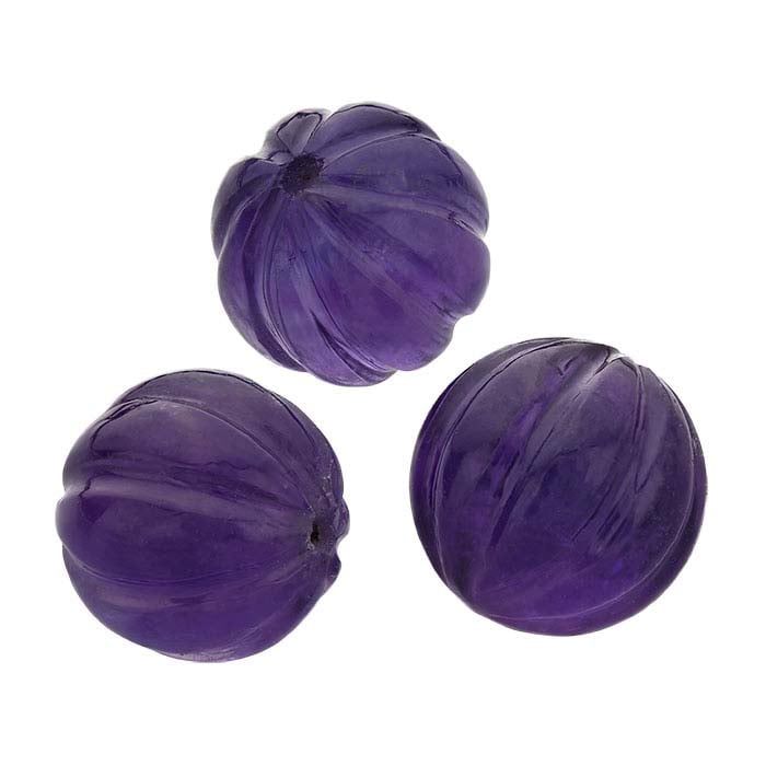 Amethyst Half-Drilled Round Carved Bead