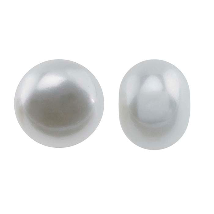 Freshwater Cultured Half-Drilled Button Pearls, White, A-Grade