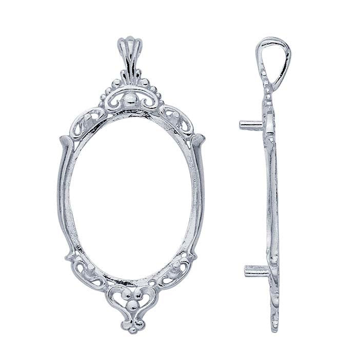 Sterling Silver 25 x 18mm Oval Victorian Cabochon Pendant Mounting