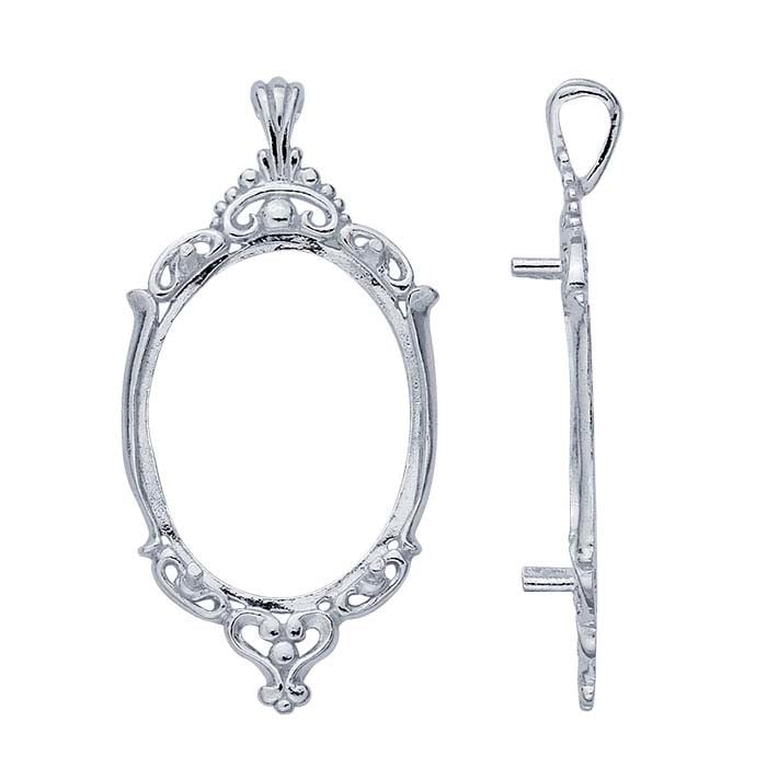 Sterling Silver Oval Victorian Cabochon Pendant Mounting