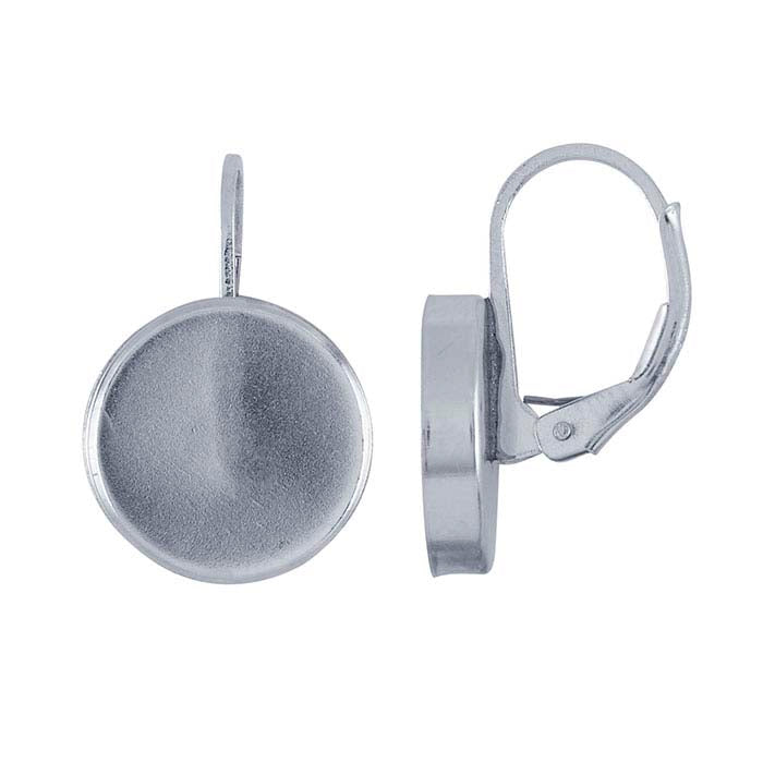 Sterling Silver Lever-Back 12mm Round Cabochon Ear Wire Mounting