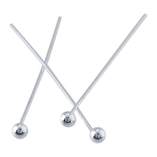 Sterling Silver 76.2mm 2mm Ball Head Pin, 0.51mm, 3/4-Hard