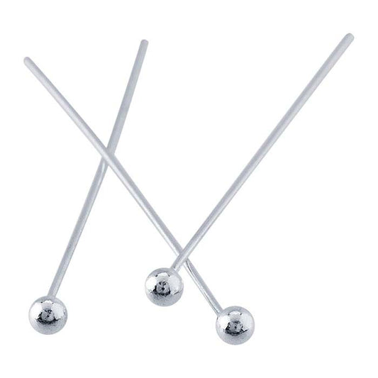 Sterling Silver 76.2mm 2mm Ball Head Pin, 0.40mm, 1/2-Hard