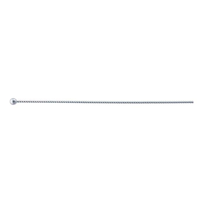 Sterling Silver Twist Wire 50.8mm 2mm Ball Head Pin, 0.72mm, 1/2-Hard