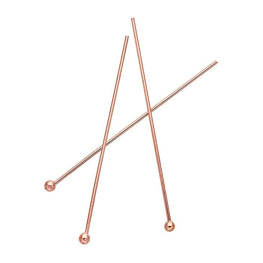 14K Rose Gold 25.4mm 1.5mm Ball Head Pin, 0.51mm, 1/2-Hard