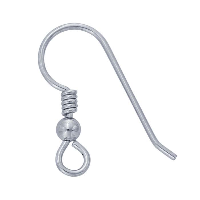 Sterling Silver Platinum-Plated Ear Wire with Loop, Coil and Bead