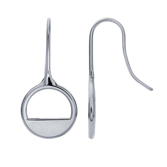 Sterling Silver Round Ear Wire Earrings with Half Plate