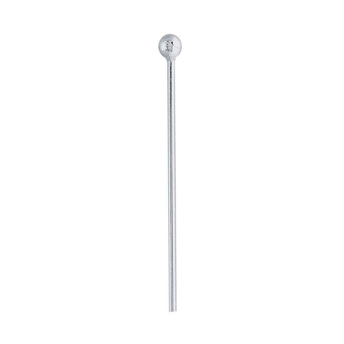 Sterling Silver 25.4mm 2.5mm Ball Head Pin, 0.72mm, 1/2-Hard