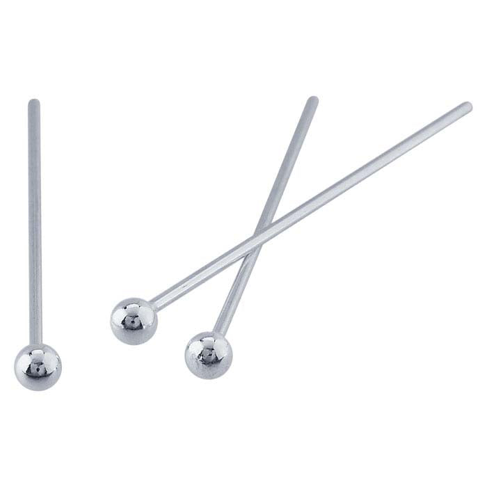 Sterling Silver 38.1mm 2.5mm Ball Head Pin, 0.72mm, 1/2-Hard