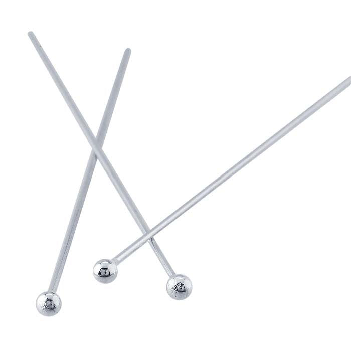 Sterling Silver 50.8mm 2.5mm Ball Head Pin, 0.72mm, 1/2-Hard