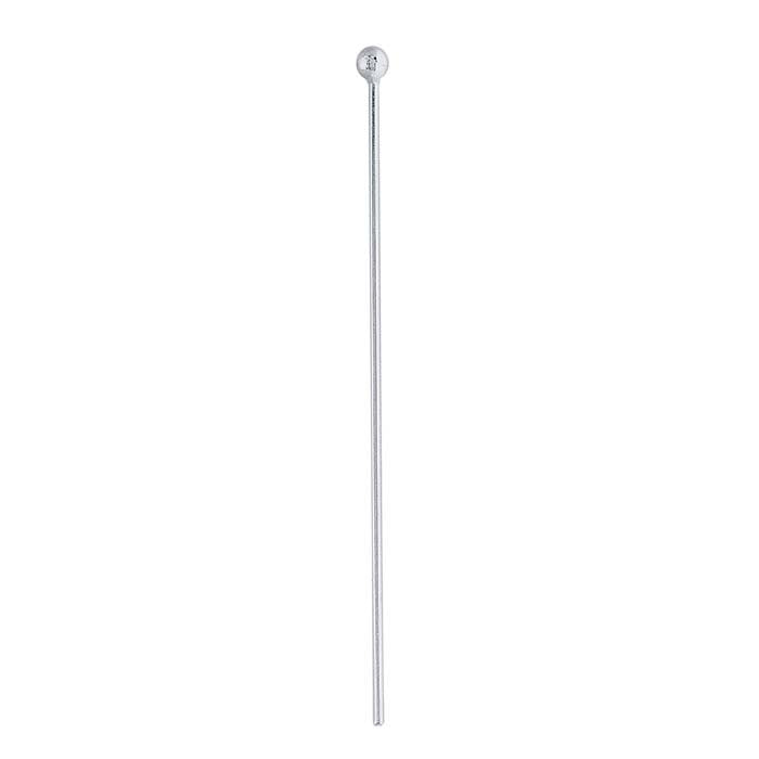 Sterling Silver 50.8mm 2.5mm Ball Head Pin, 0.72mm, 1/2-Hard