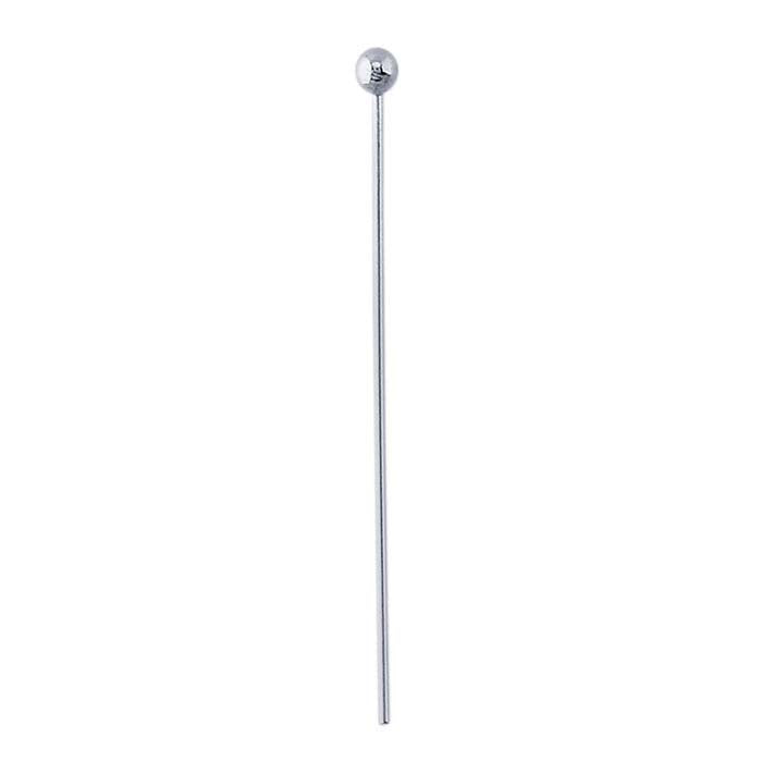 Sterling Silver 25.4mm 2mm Ball Head Pin, 0.51mm, 3/4-Hard