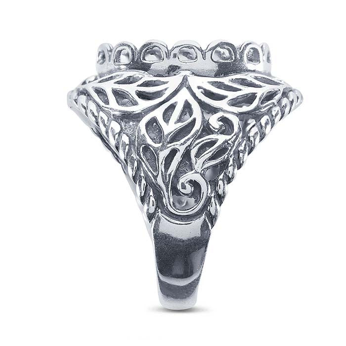 Sterling Silver Leaf Filigree 16 x 12mm Oval Cabochon Ring Mounting