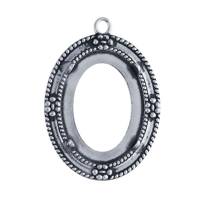 Sterling Silver 30 x 22 Oval Floral Cabochon Pendant Mounting