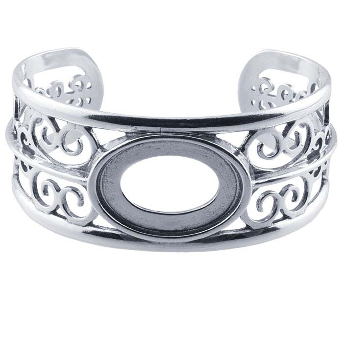 Sterling Silver 25 x 18mm Oval Filigree Cuff Bracelet Mounting