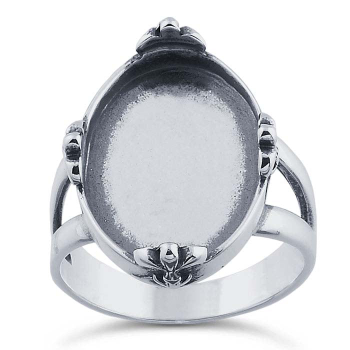 Sterling Silver Fleur-de-Lis Accent 18 x Oval Ring Mounting