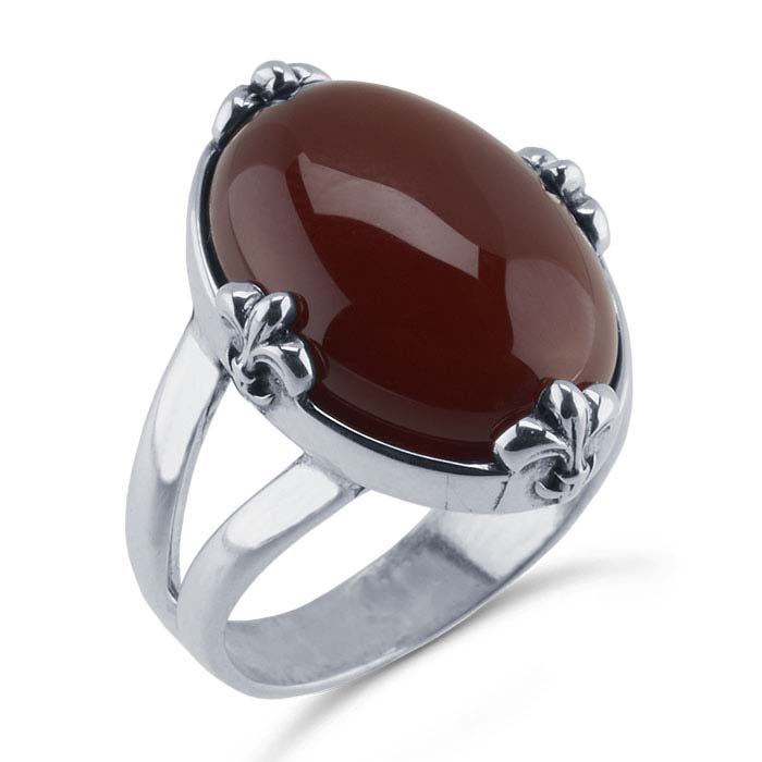 Sterling Silver Fleur-de-Lis Accent 18 x 13mm Oval Ring Mounting
