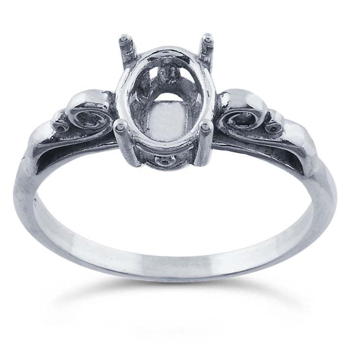 Sterling Silver Scrolled Oval Ready-Set™ Ring Mounting