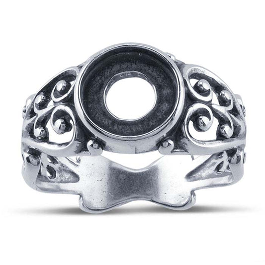 Sterling Silver Filigree 8mm Round Cabochon Ring Mounting