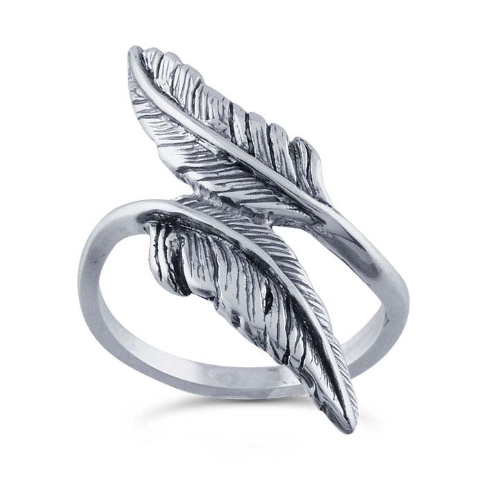 Sterling Silver Double-Feather Bypass-Style Ring