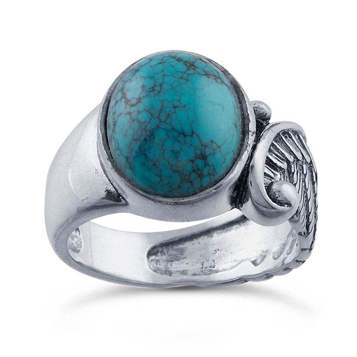 Sterling Silver Angel Wing 12 x 10mm Oval Cabochon Ring Mounting