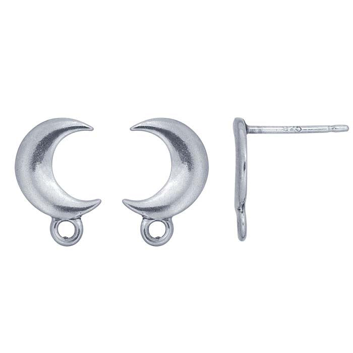 Sterling Silver Crescent Moon Post Earring with Closed Ring