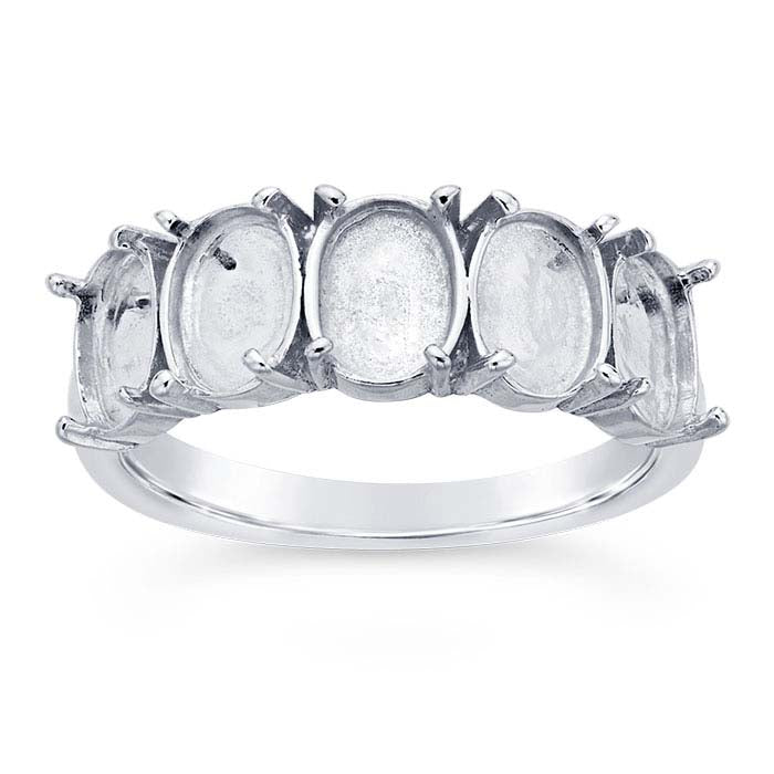 Sterling Silver Five-Stone 6 x 4mm Oval Cabochon Ring Mounting